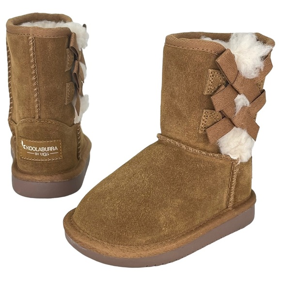 Koolaburra UGG Toddler’s 6 Victoria Short Boot Tan Suede Leather Faux Fur Lining - Picture 8 of 11